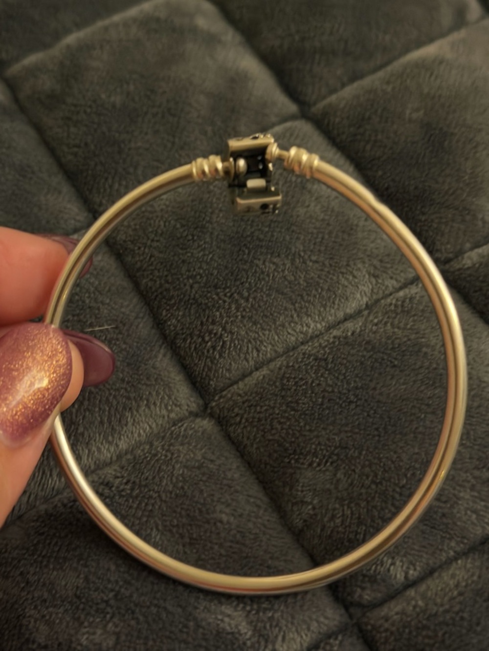 Pandora silver Tone Bangle Bracelet with Decorative Charm - Picture 3 of 5